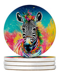 Hippie Animal Zebra Large Sandstone Coasters Pack of 4 Absorbent Round Coasters Decor Gifts for Men or Women, 4 in, Multicolor