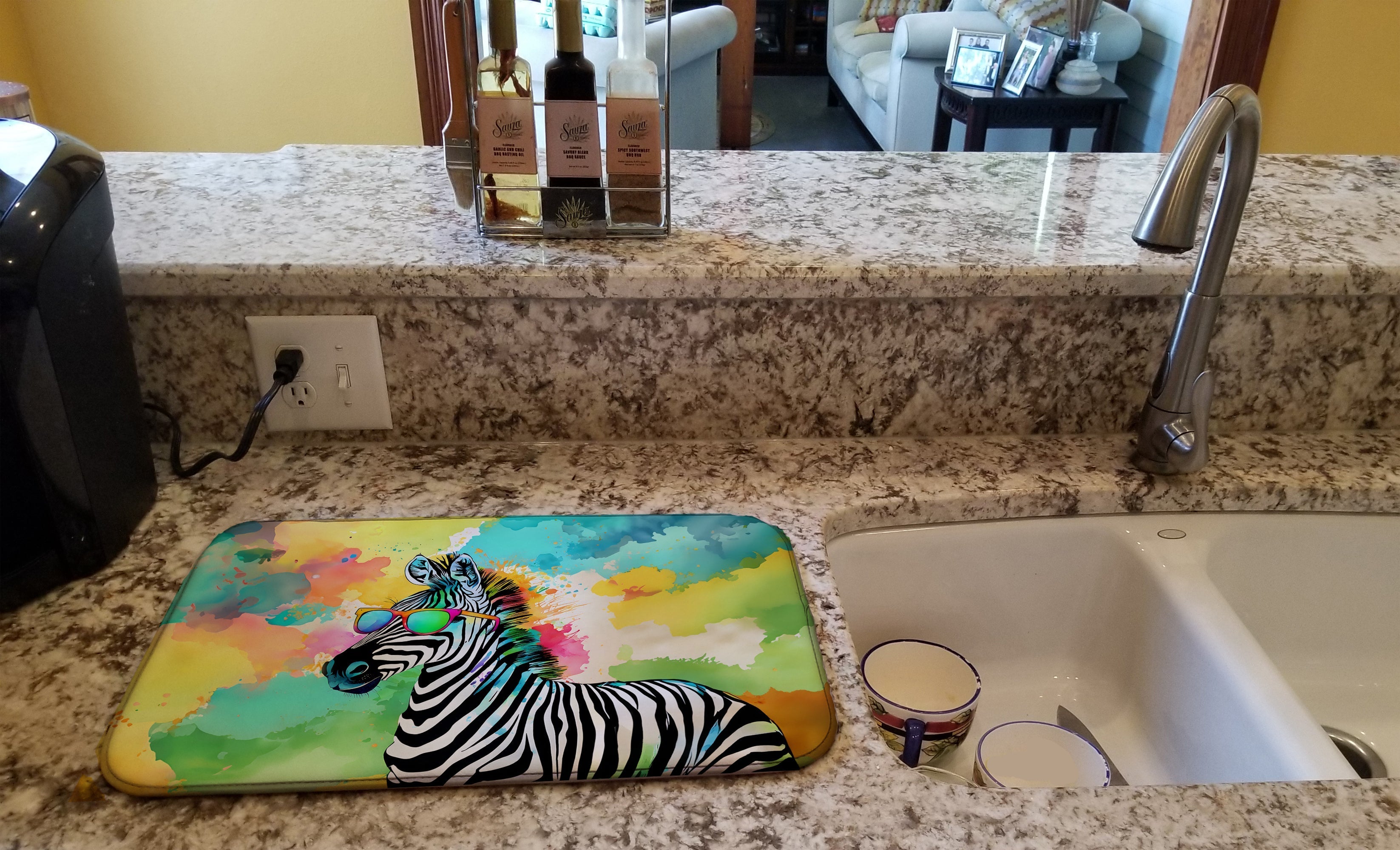 Hippie Animal Zebra Dish Drying Mat Absorbent Dish Drying Mat Pad for Kitchen Counter Dish Drainer Mat for Countertop, 14 x 21", Multicolor