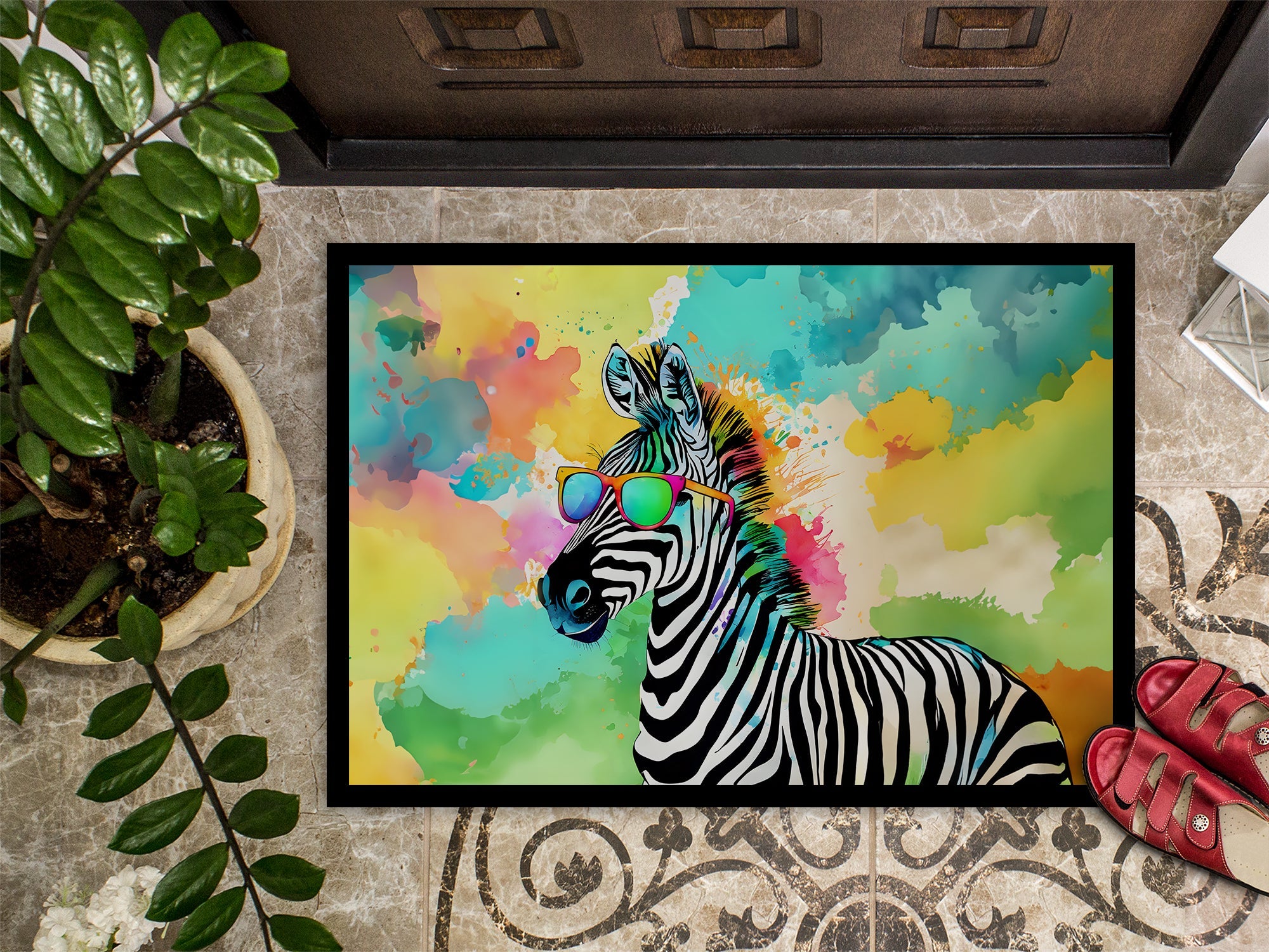 Hippie Animal Zebra Doormat Indoor Outdoor 24H X 36W Front Door Mat Rugs for Entryway, Non Slip Washable Low Pile,