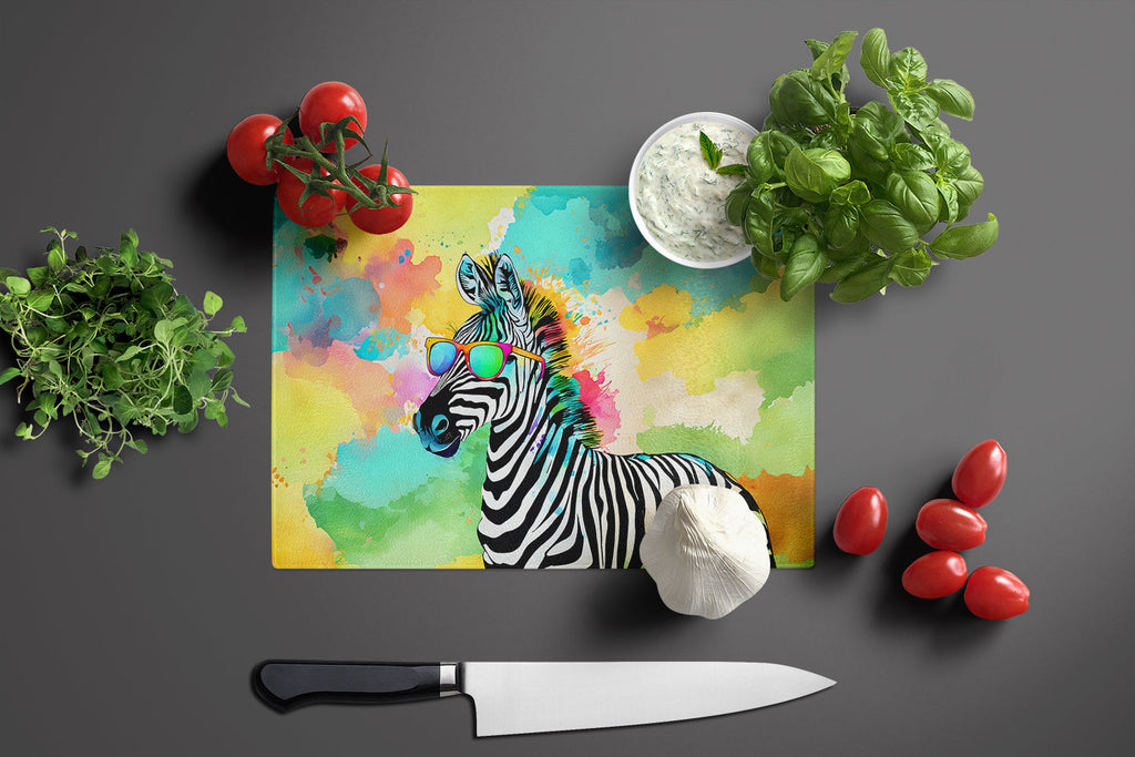Hippie Animal Zebra Cutting Board Tempered Glass Kitchen Cutting Surface, Heat Resistant Chopping, Non-Slip Feet, Food Prep & Serving