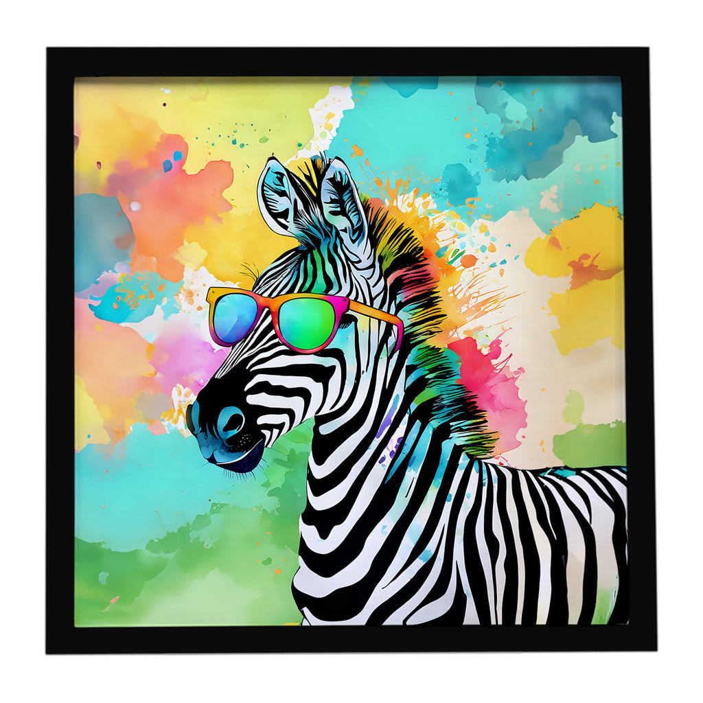 Hippie Animal Zebra Framed Metal Print Bathroom, Kitchen, Office, Home Decor Wall Art Ready to Hang, Square, 8X8
