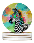 Hippie Animal Zebra Large Sandstone Coasters Pack of 4 Absorbent Round Coasters Decor Gifts for Men or Women, 4 in, Multicolor