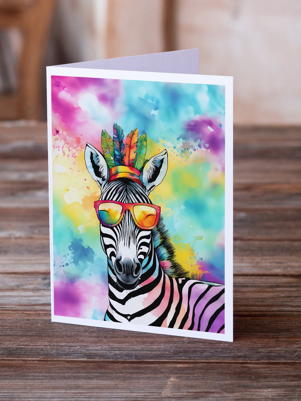 Hippie Animal Zebra Greeting Cards Pack of 8 Blank Cards with Envelopes Whimsical A7 Size 5x7