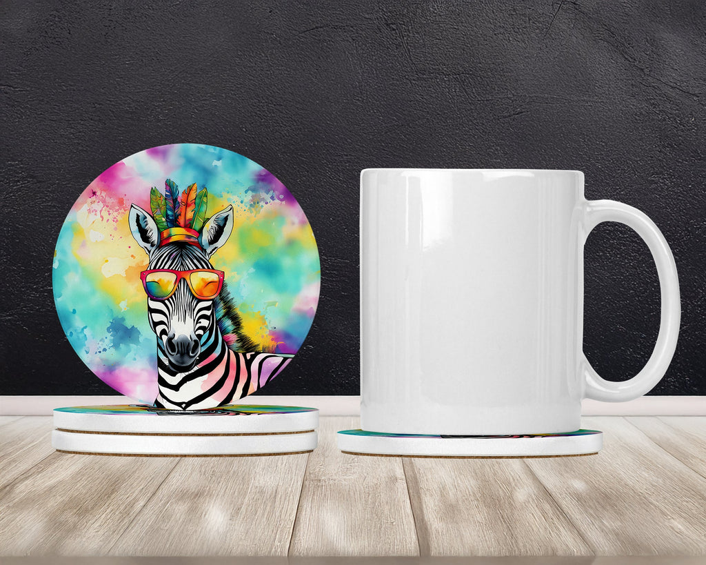 Hippie Animal Zebra Large Sandstone Coasters Pack of 4 Absorbent Round Coasters Decor Gifts for Men or Women, 4 in, Multicolor