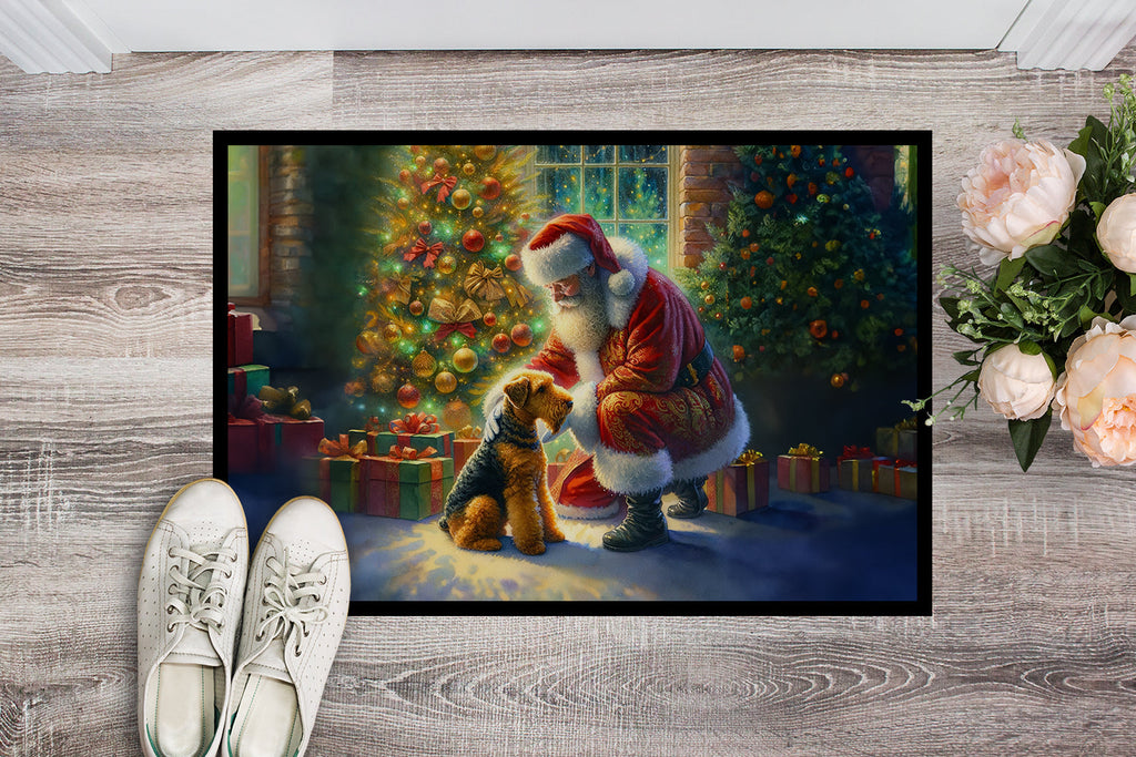 Airedale Terrier and Santa Claus Doormat Indoor Outdoor 24H X 36W Front Door Mat Rugs for Entryway, Non Slip Washable Low Pile,