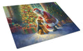 Airedale Terrier and Santa Claus Cutting Board Tempered Glass Kitchen Cutting Surface, Heat Resistant Chopping, Non-Slip Feet, Food Prep & Serving