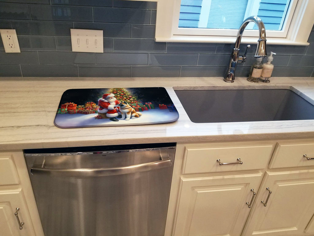 Akita and Santa Claus Dish Drying Mat Absorbent Dish Drying Mat Pad for Kitchen Counter Dish Drainer Mat for Countertop, 14 x 21", Multicolor