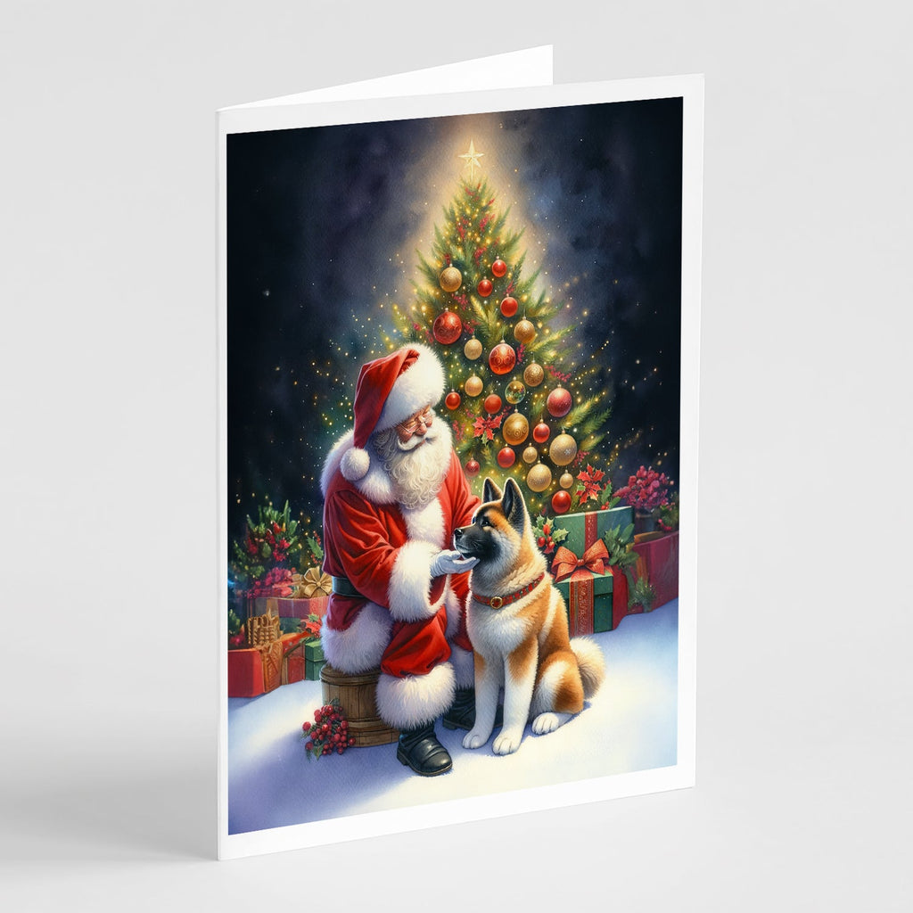 Akita and Santa Claus Greeting Cards Pack of 8 Blank Cards with Envelopes Whimsical A7 Size 5x7