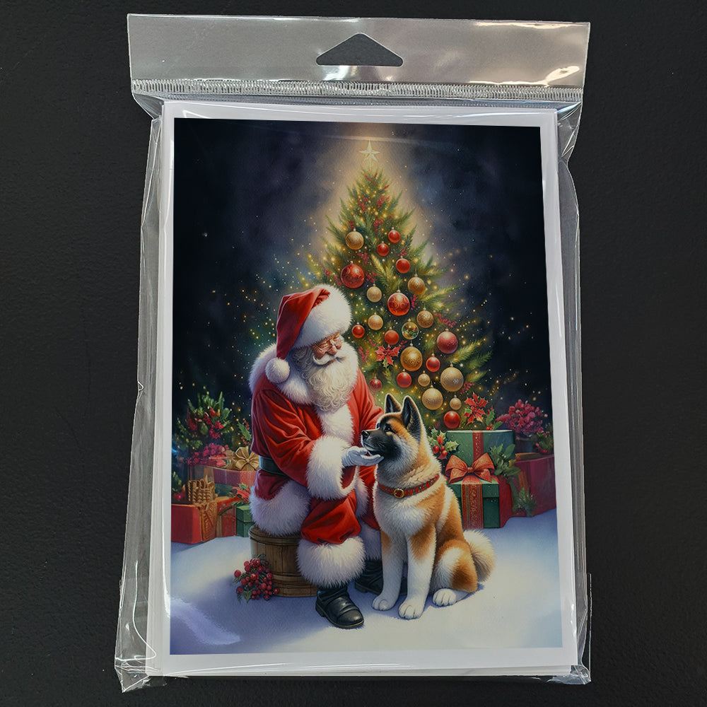 Akita and Santa Claus Greeting Cards Pack of 8 Blank Cards with Envelopes Whimsical A7 Size 5x7