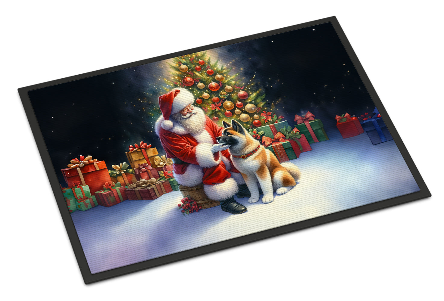 Akita and Santa Claus Doormat Indoor Outdoor 24H X 36W Front Door Mat Rugs for Entryway, Non Slip Washable Low Pile,