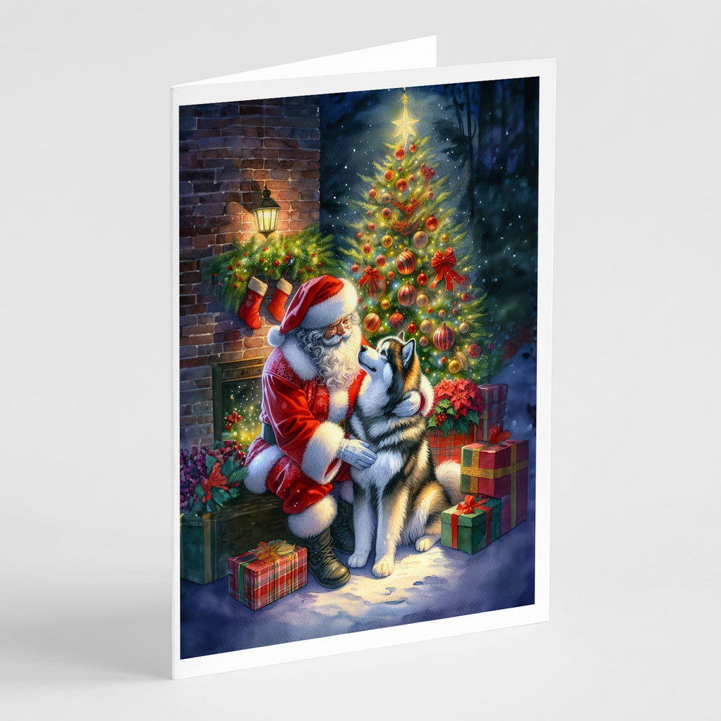 Alaskan Malamute and Santa Claus Greeting Cards Pack of 8 Blank Cards with Envelopes Whimsical A7 Size 5x7