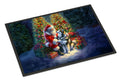 Alaskan Malamute and Santa Claus Doormat Indoor Outdoor 18H X 27W Front Door Mat Rugs for Entryway, Non Slip Washable