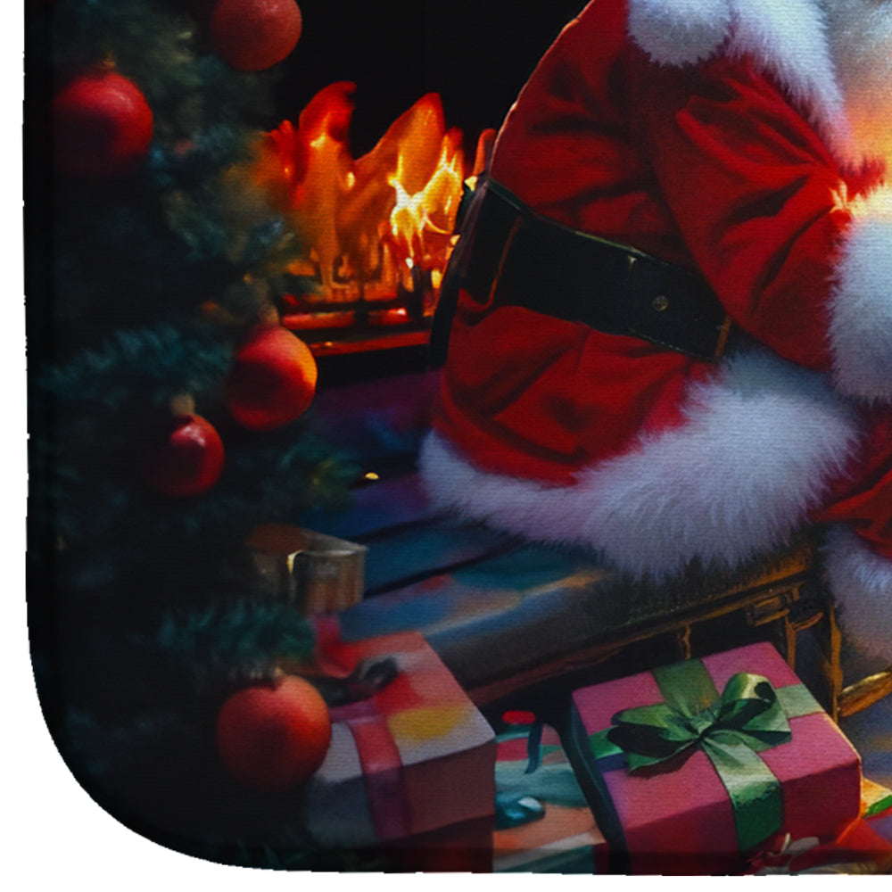 American Eskimo and Santa Claus Dish Drying Mat Absorbent Dish Drying Mat Pad for Kitchen Counter Dish Drainer Mat for Countertop, 14 x 21", Multicolor
