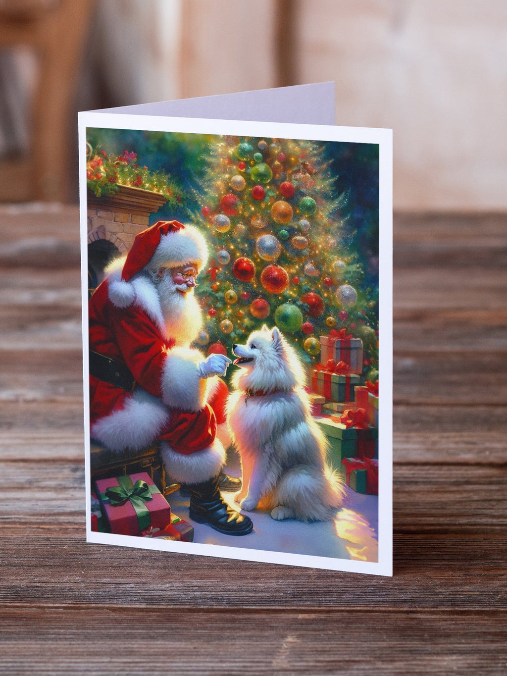 American Eskimo and Santa Claus Greeting Cards Pack of 8 Blank Cards with Envelopes Whimsical A7 Size 5x7