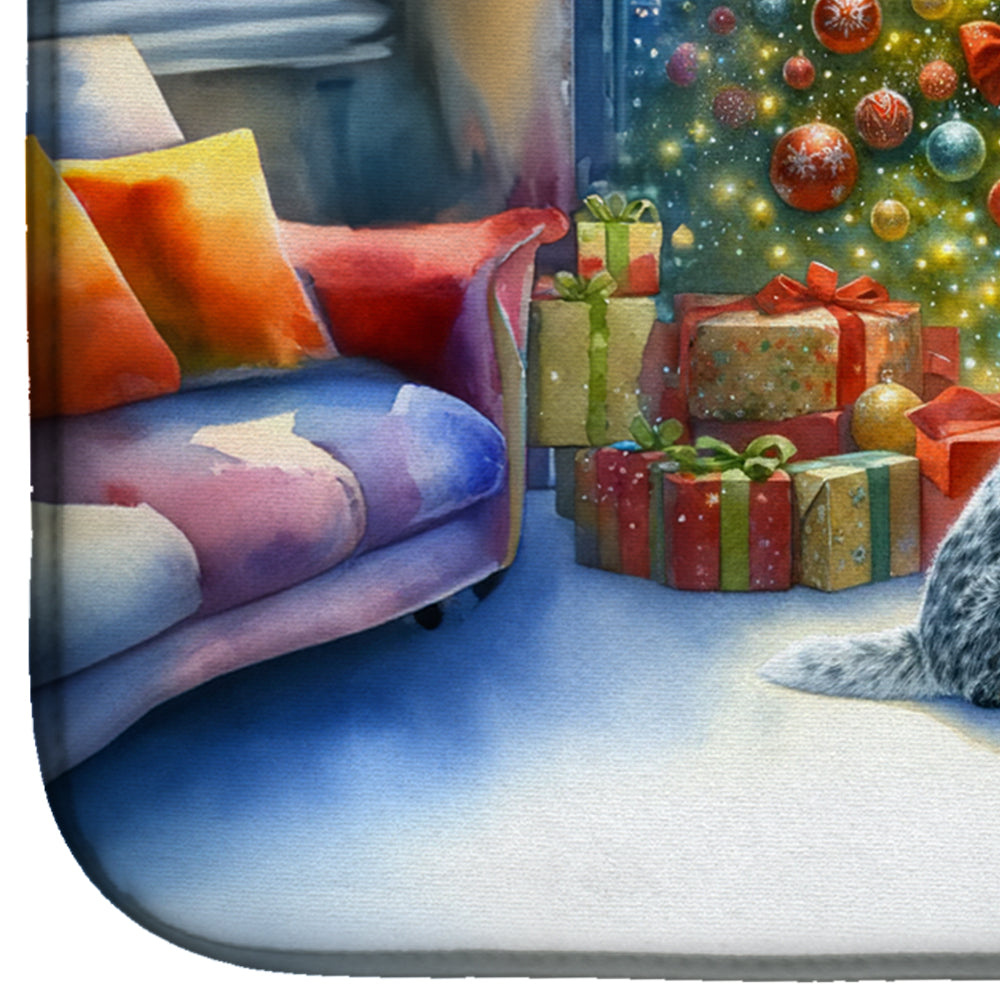 Australian Cattle Dog and Santa Claus Dish Drying Mat Absorbent Dish Drying Mat Pad for Kitchen Counter Dish Drainer Mat for Countertop, 14 x 21", Multicolor