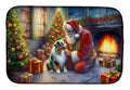 Australian Shepherd and Santa Claus Dish Drying Mat Absorbent Dish Drying Mat Pad for Kitchen Counter Dish Drainer Mat for Countertop, 14 x 21", Multicolor