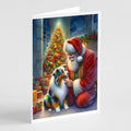 Australian Shepherd and Santa Claus Greeting Cards Pack of 8 Blank Cards with Envelopes Whimsical A7 Size 5x7