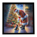 Australian Terrier and Santa Claus Framed Metal Print Bathroom, Kitchen, Office, Home Decor Wall Art Ready to Hang, Square, 8X8