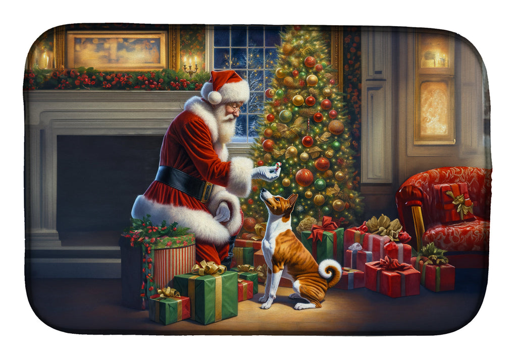 Basenji and Santa Claus Dish Drying Mat Absorbent Dish Drying Mat Pad for Kitchen Counter Dish Drainer Mat for Countertop, 14 x 21", Multicolor