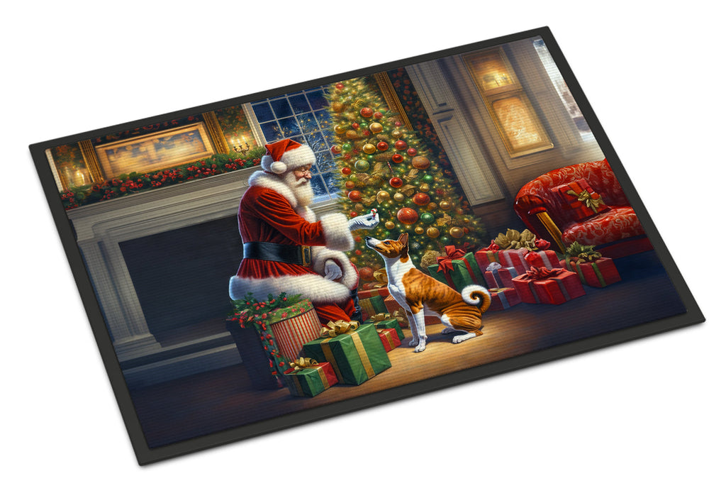 Basenji and Santa Claus Doormat Indoor Outdoor 24H X 36W Front Door Mat Rugs for Entryway, Non Slip Washable Low Pile,