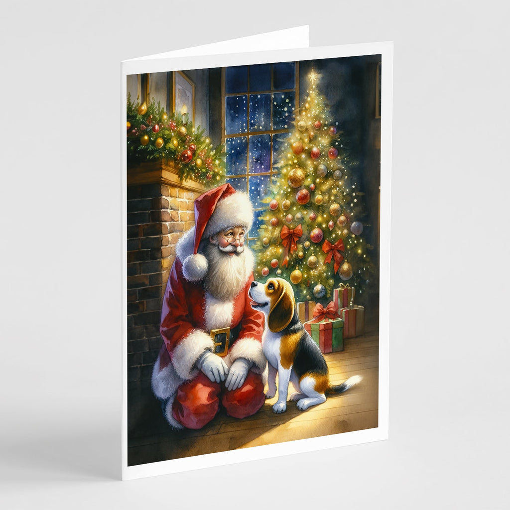 Beagle and Santa Claus Greeting Cards Pack of 8 Blank Cards with Envelopes Whimsical A7 Size 5x7
