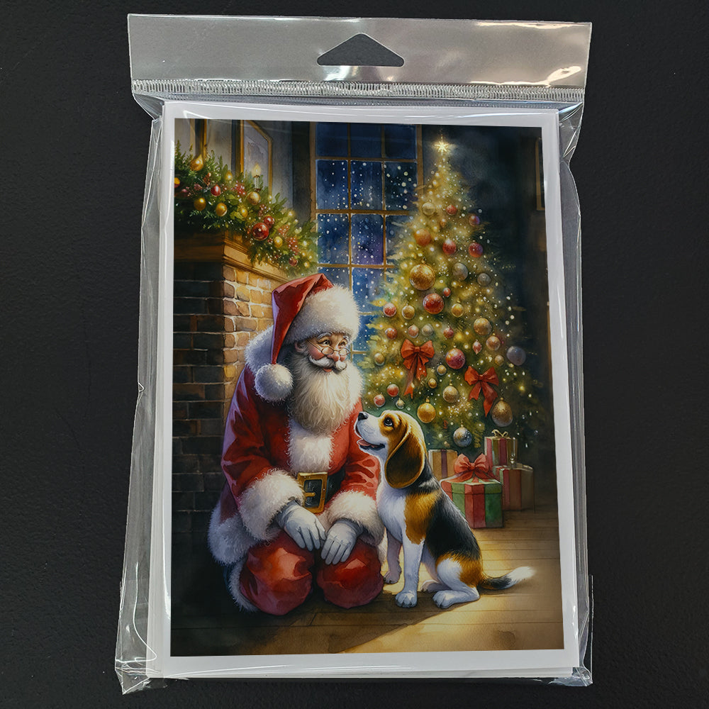 Beagle and Santa Claus Greeting Cards Pack of 8 Blank Cards with Envelopes Whimsical A7 Size 5x7