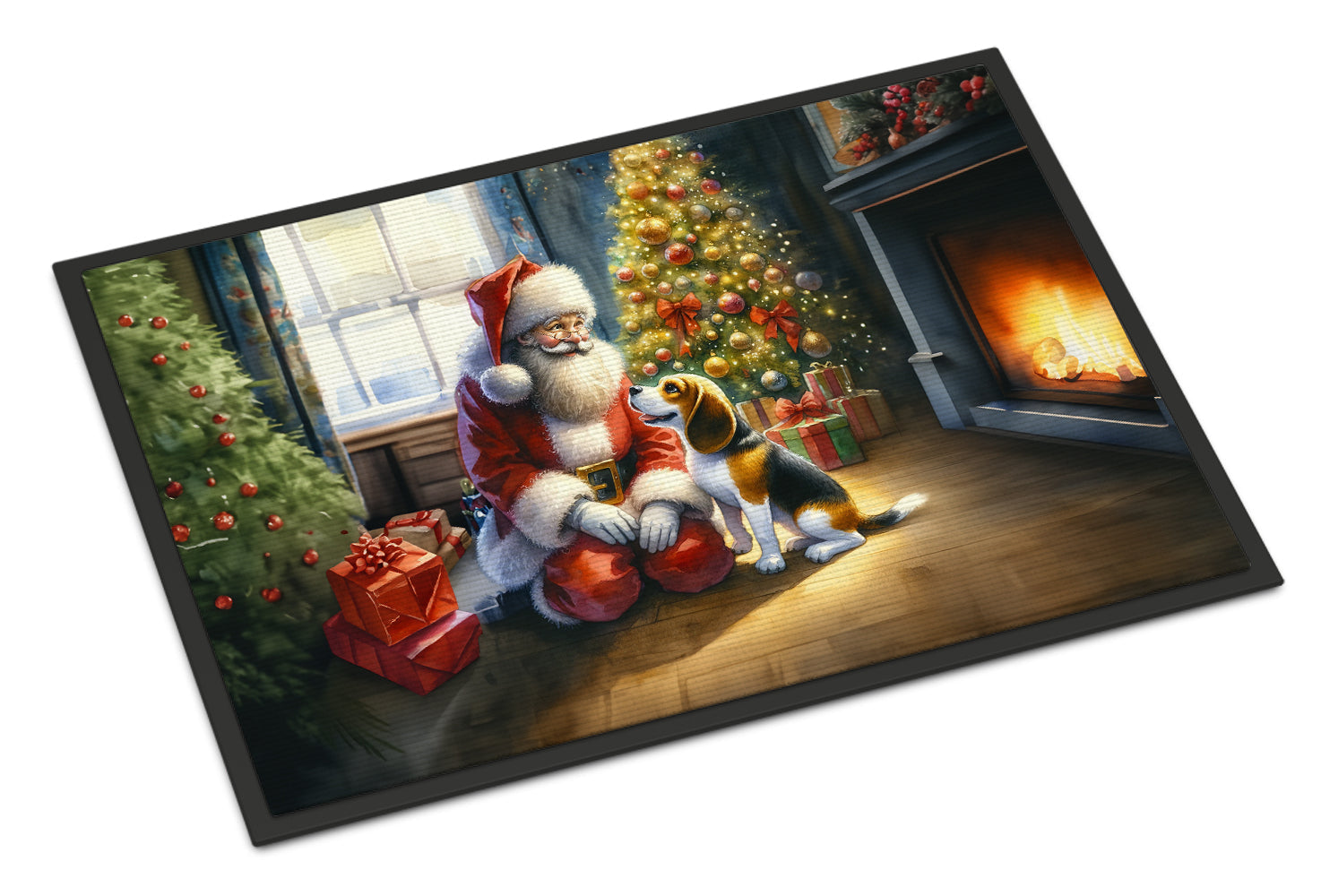 Beagle and Santa Claus Doormat Indoor Outdoor 24H X 36W Front Door Mat Rugs for Entryway, Non Slip Washable Low Pile,