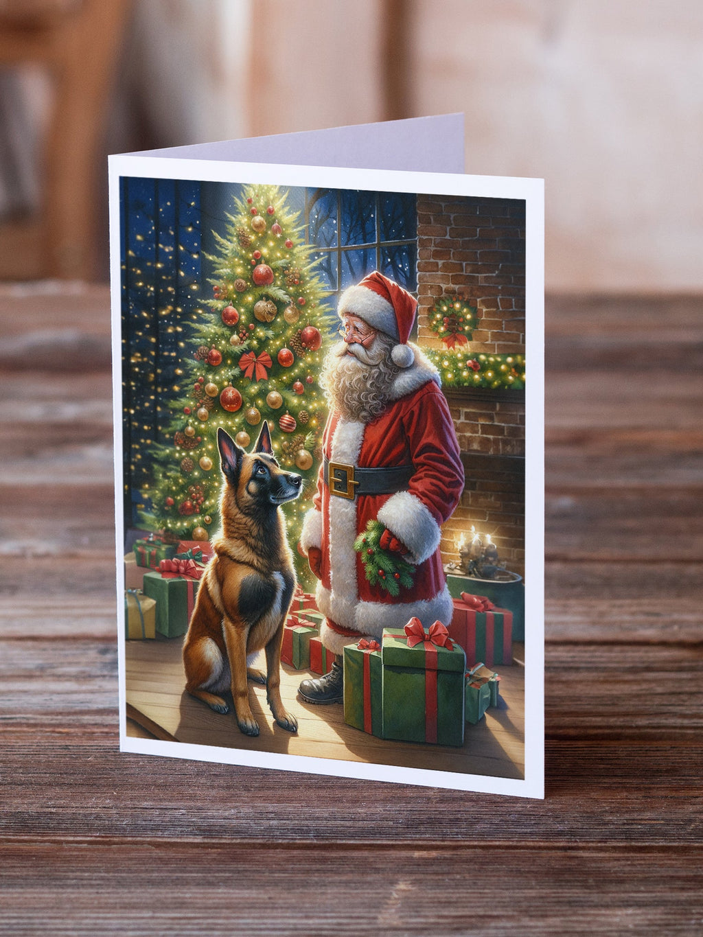 Belgian Malinois and Santa Claus Greeting Cards Pack of 8 Blank Cards with Envelopes Whimsical A7 Size 5x7