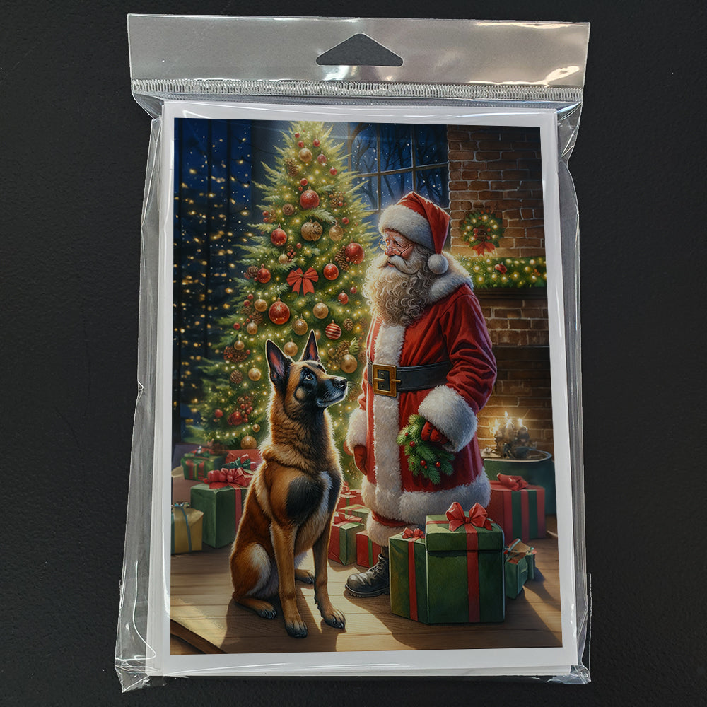 Belgian Malinois and Santa Claus Greeting Cards Pack of 8 Blank Cards with Envelopes Whimsical A7 Size 5x7