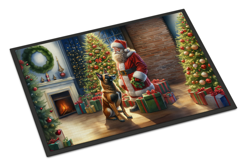 Belgian Malinois and Santa Claus Doormat Indoor Outdoor 24H X 36W Front Door Mat Rugs for Entryway, Non Slip Washable Low Pile,