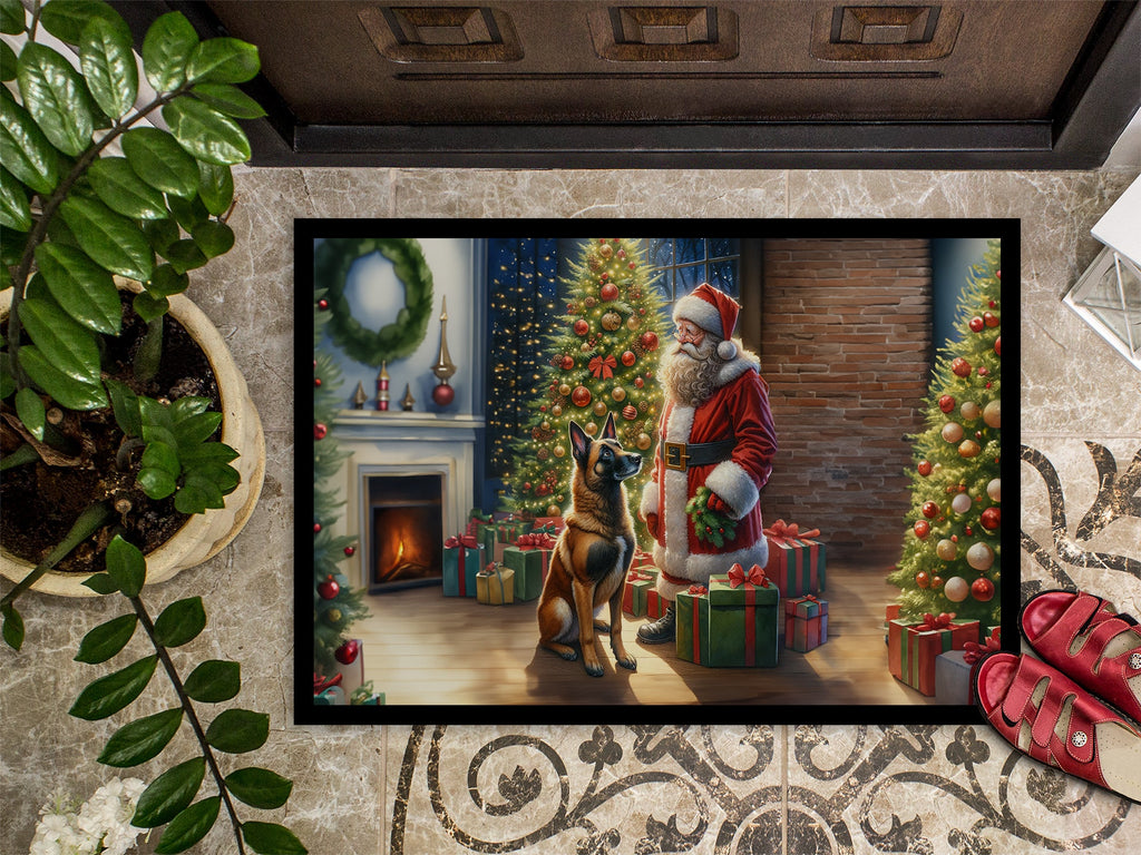 Belgian Malinois and Santa Claus Doormat Indoor Outdoor 24H X 36W Front Door Mat Rugs for Entryway, Non Slip Washable Low Pile,
