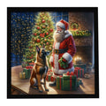 Belgian Malinois and Santa Claus Framed Metal Print Bathroom, Kitchen, Office, Home Decor Wall Art Ready to Hang, Square, 8X8