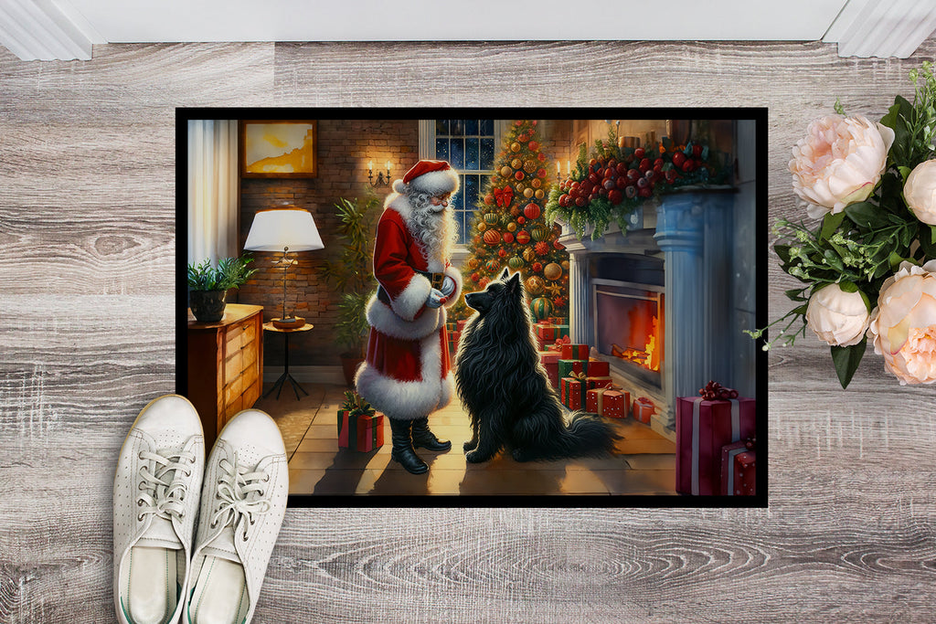 Belgian Sheepdog and Santa Claus Doormat Indoor Outdoor 24H X 36W Front Door Mat Rugs for Entryway, Non Slip Washable Low Pile,