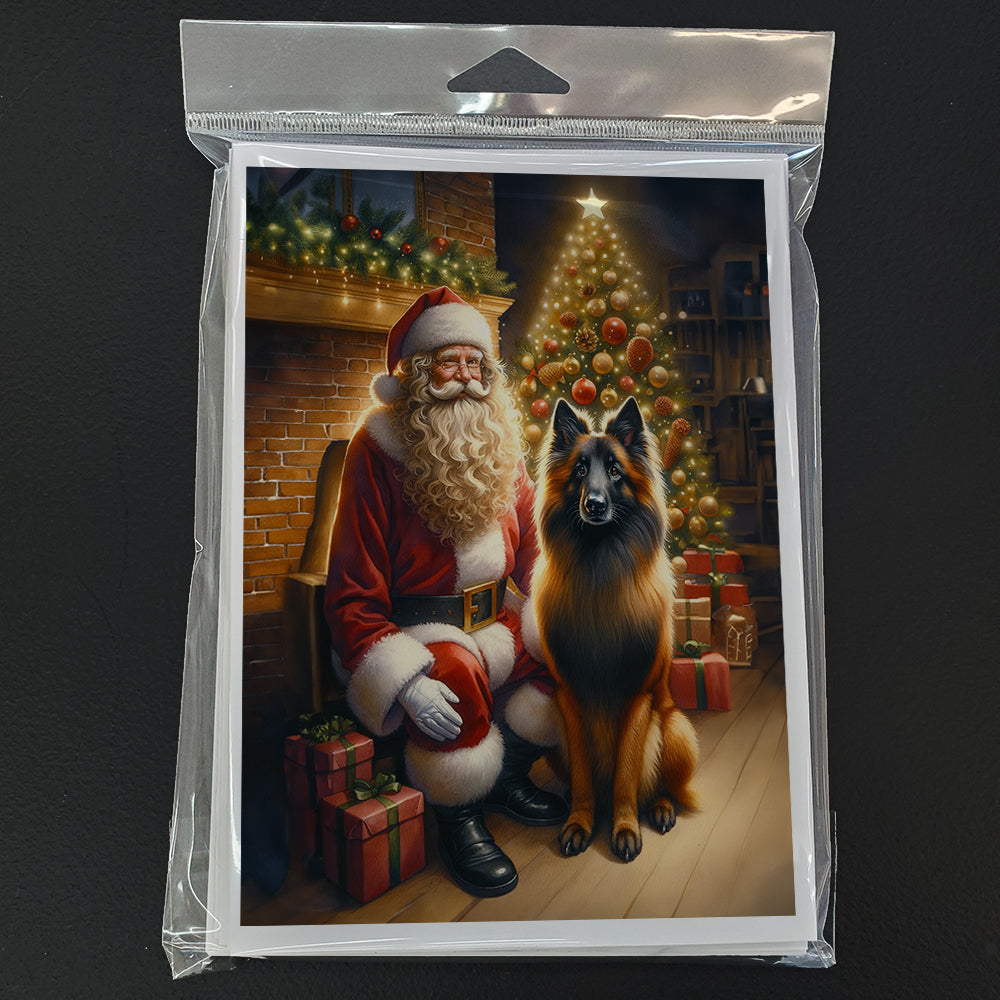 Belgian Tervuren and Santa Claus Greeting Cards Pack of 8 Blank Cards with Envelopes Whimsical A7 Size 5x7