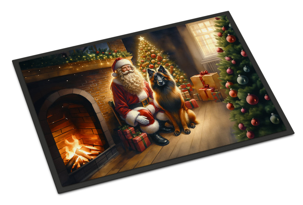 Belgian Tervuren and Santa Claus Doormat Indoor Outdoor 18H X 27W Front Door Mat Rugs for Entryway, Non Slip Washable
