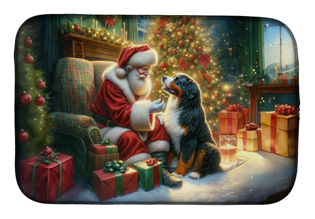 Bernese Mountain Dog and Santa Claus Dish Drying Mat Absorbent Dish Drying Mat Pad for Kitchen Counter Dish Drainer Mat for Countertop, 14 x 21", Multicolor