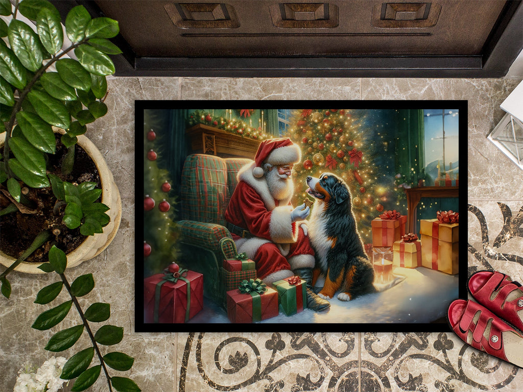 Bernese Mountain Dog and Santa Claus Doormat Indoor Outdoor 18H X 27W Front Door Mat Rugs for Entryway, Non Slip Washable