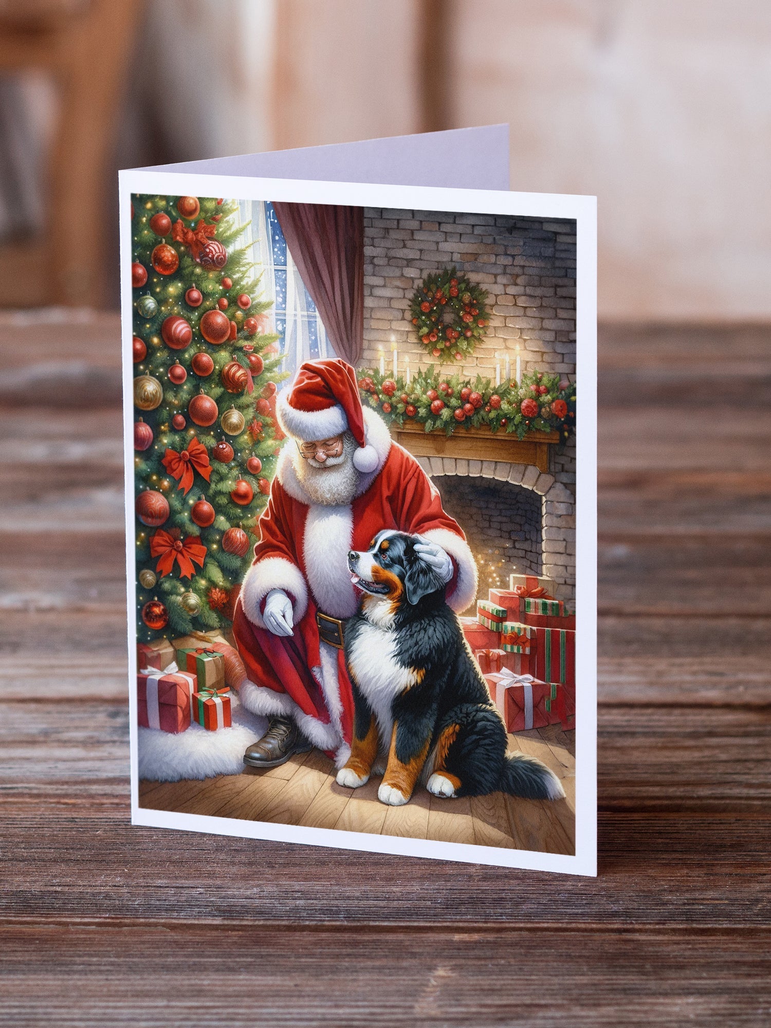 Bernese Mountain Dog and Santa Claus Greeting Cards Pack of 8 Blank Cards with Envelopes Whimsical A7 Size 5x7