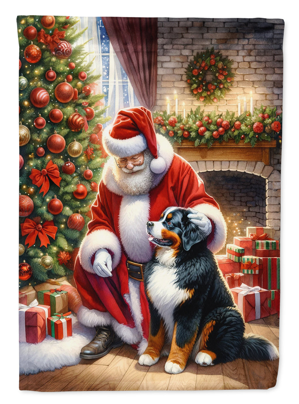 Bernese Mountain Dog and Santa Claus Garden Flag Mailbox Decorative Yard Banner Outside Patio Artwork for Flower Beds, Garden Size, Multicolor