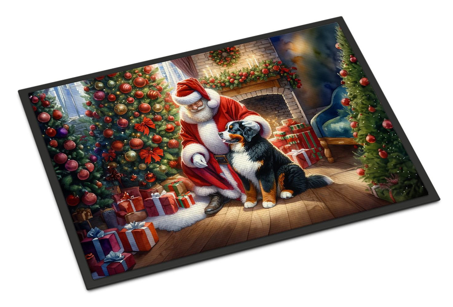 Bernese Mountain Dog and Santa Claus Doormat Indoor Outdoor 24H X 36W Front Door Mat Rugs for Entryway, Non Slip Washable Low Pile,