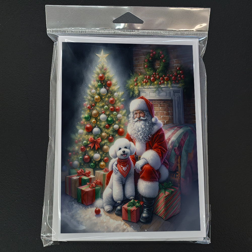Bichon Frise and Santa Claus Greeting Cards Pack of 8 Blank Cards with Envelopes Whimsical A7 Size 5x7