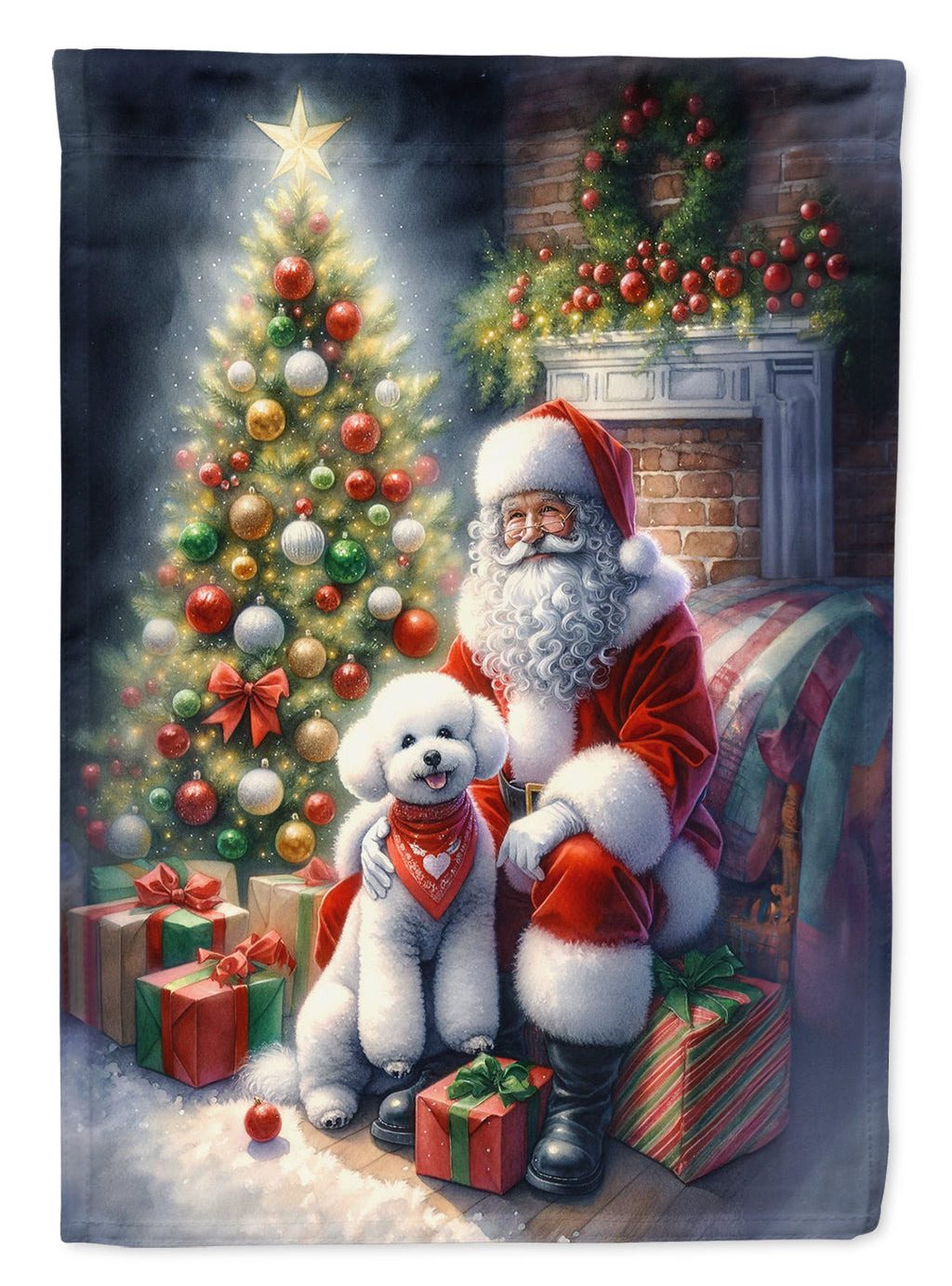 Bichon Frise and Santa Claus Garden Flag Mailbox Decorative Yard Banner Outside Patio Artwork for Flower Beds, Garden Size, Multicolor