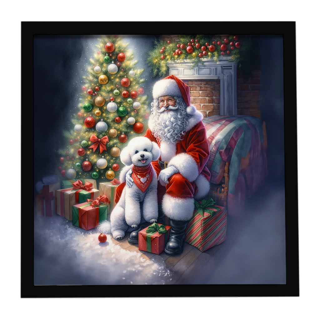 Bichon Frise and Santa Claus Framed Metal Print Bathroom, Kitchen, Office, Home Decor Wall Art Ready to Hang, Square, 8X8