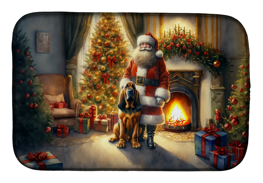 Bloodhound and Santa Claus Dish Drying Mat Absorbent Dish Drying Mat Pad for Kitchen Counter Dish Drainer Mat for Countertop, 14 x 21", Multicolor