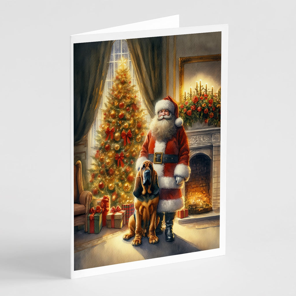 Bloodhound and Santa Claus Greeting Cards Pack of 8 Blank Cards with Envelopes Whimsical A7 Size 5x7