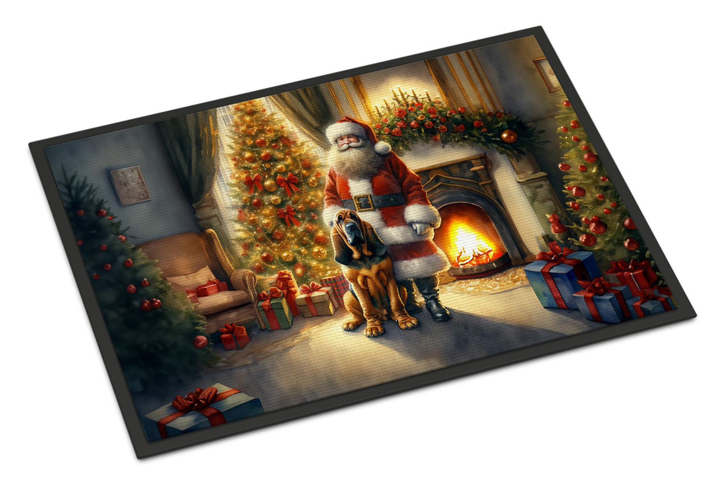 Bloodhound and Santa Claus Doormat Indoor Outdoor 18H X 27W Front Door Mat Rugs for Entryway, Non Slip Washable