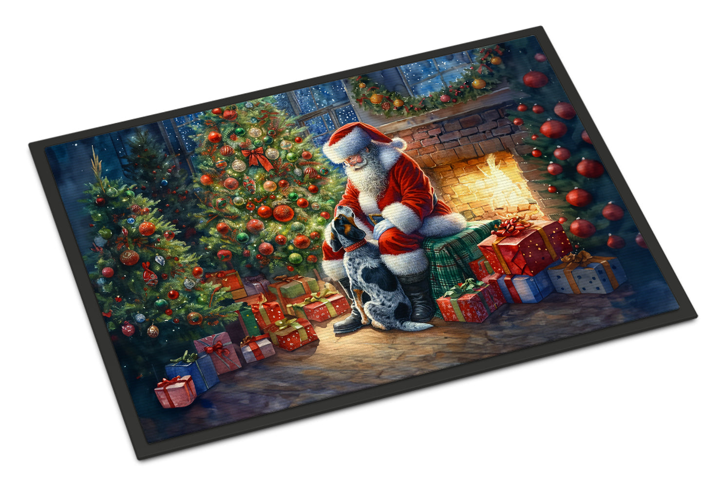 Bluetick Hound and Santa Claus Doormat Indoor Outdoor 18H X 27W Front Door Mat Rugs for Entryway, Non Slip Washable
