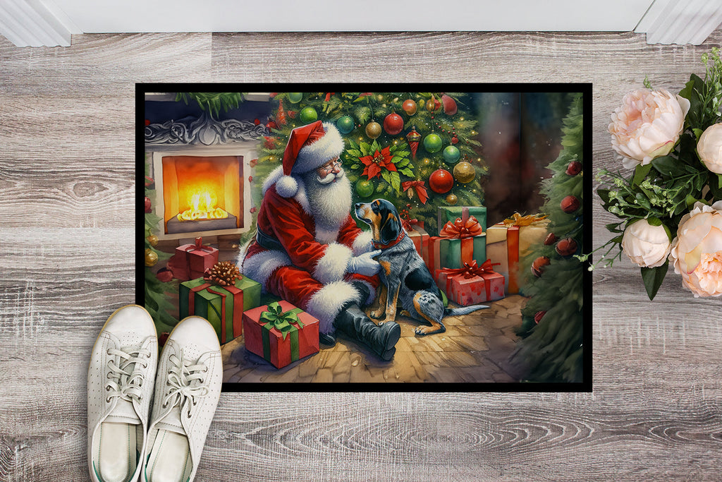 Bluetick Hound and Santa Claus Doormat Indoor Outdoor 18H X 27W Front Door Mat Rugs for Entryway, Non Slip Washable