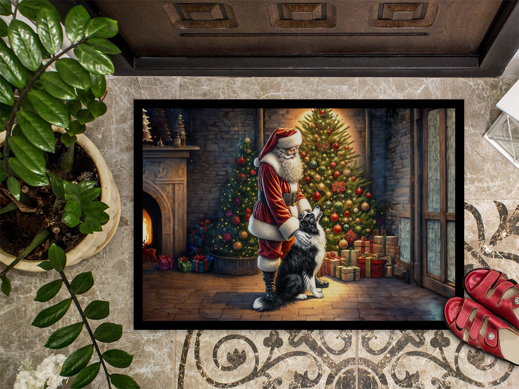 Border Collie and Santa Claus Doormat Indoor Outdoor 18H X 27W Front Door Mat Rugs for Entryway, Non Slip Washable