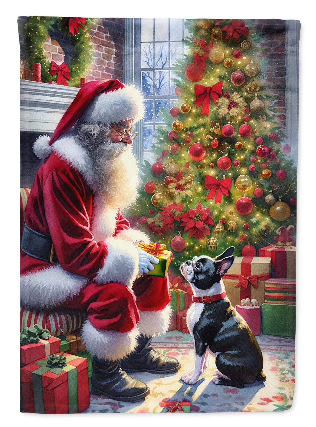 Boston Terrier and Santa Claus Garden Flag Mailbox Decorative Yard Banner Outside Patio Artwork for Flower Beds, Garden Size, Multicolor